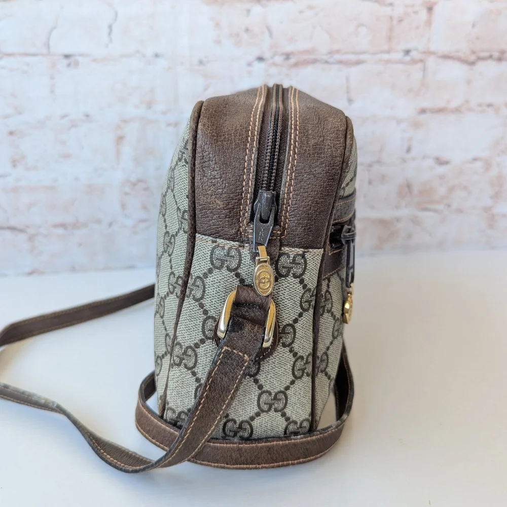 GUCCI VINTAGE GG MONOGRAM CANVAS LEATHER WOMEN'S SHOULDER CROSSBODY BAG - Picture 4 of 12